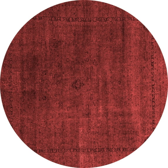 Ahgly Company Machine Washable Indoor Round Abstract Red Modern Area Rugs, 8' Round