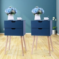 Topcobe 2 Pieces Modern 2 Drawer Nightstand for Home Office Small Spaces, Home Decor Minimalist Lamp Table for Bedroom Living Room, Easy Assembly Bedside Table Set for Sofa Couch, Blue