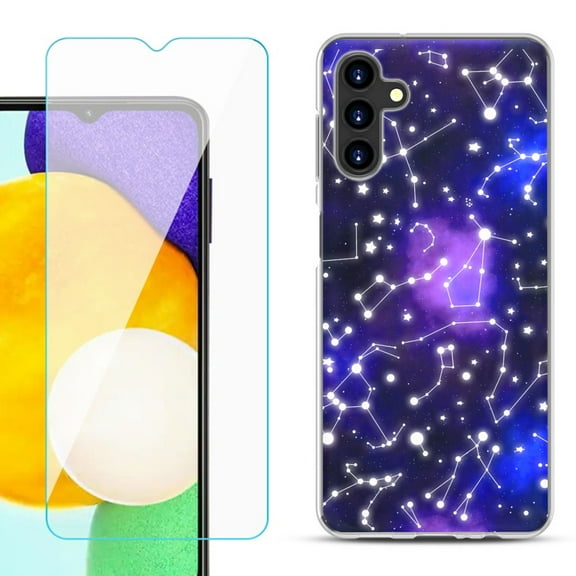 Slim-Fit TPU Fashion Phone Case for Samsung Galaxy A13 5G, with Tempered Glass Screen Protector, by OneToughShield ® - Constellations