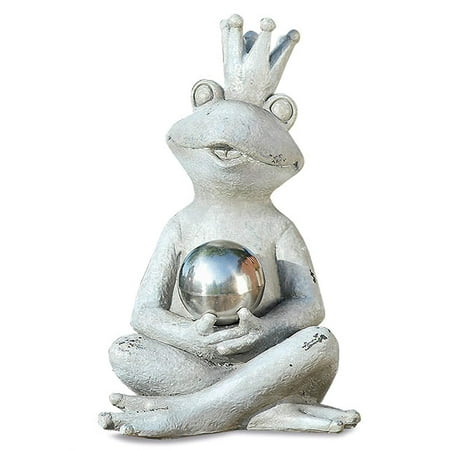 Stone Garden Seats Yogi Frog Prince Garden Statue Holding Mirror Ball, Seated, Rustic Gray, Stone Textured Patina, Hand Cast Polyresin, 6 3/4 L x 4 1/4 W x 7 H Inches, Weather Resistant, Outdoor Figure ()