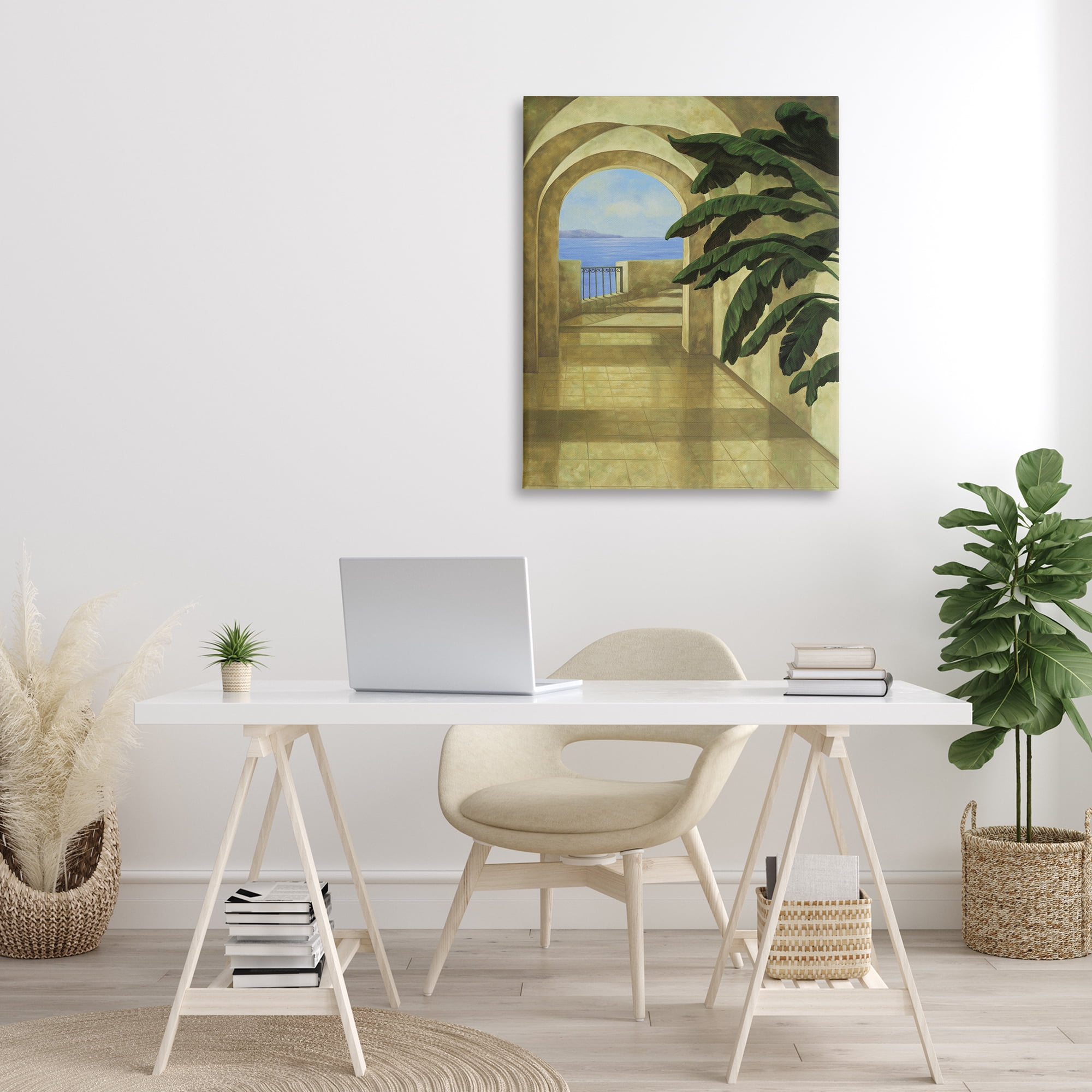 Stupell Industries Coastal Villa Palm Town & City Painting Gallery Wrapped Canvas Art Print Wall Art, 30 x 40