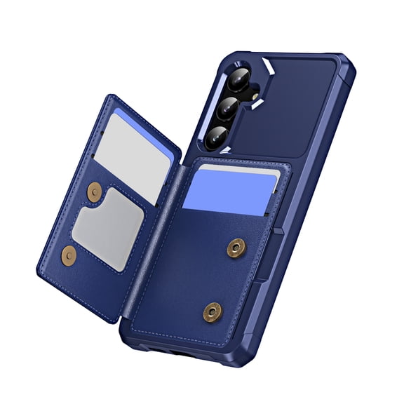 ELEHOLD For Samsung Galaxy S26 Wallet Case, Shockproof Rugged PC TPU Flip Kickstand Card Slots Cover ,Darkblue