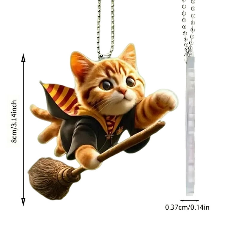 1PCS Rear View Car Mirror Hanging Accessories 2D Cute White Cats Car Rearview Mirror Hanging Ornament Cat Charm Keychains Christmas Tree Hanging Ornament Keyring Backpack Decor For Women Girls G