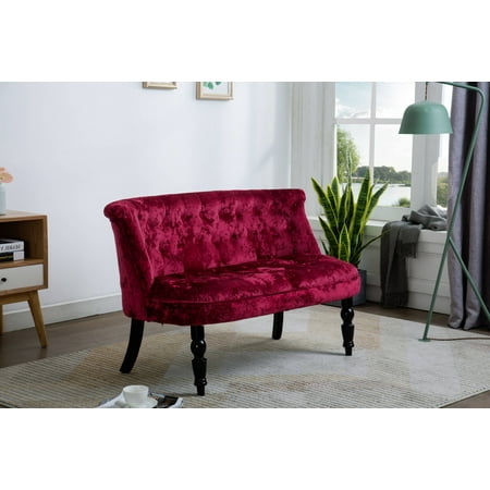 Zane Red Upholstered Velvet Button Tufted Transitional Settee