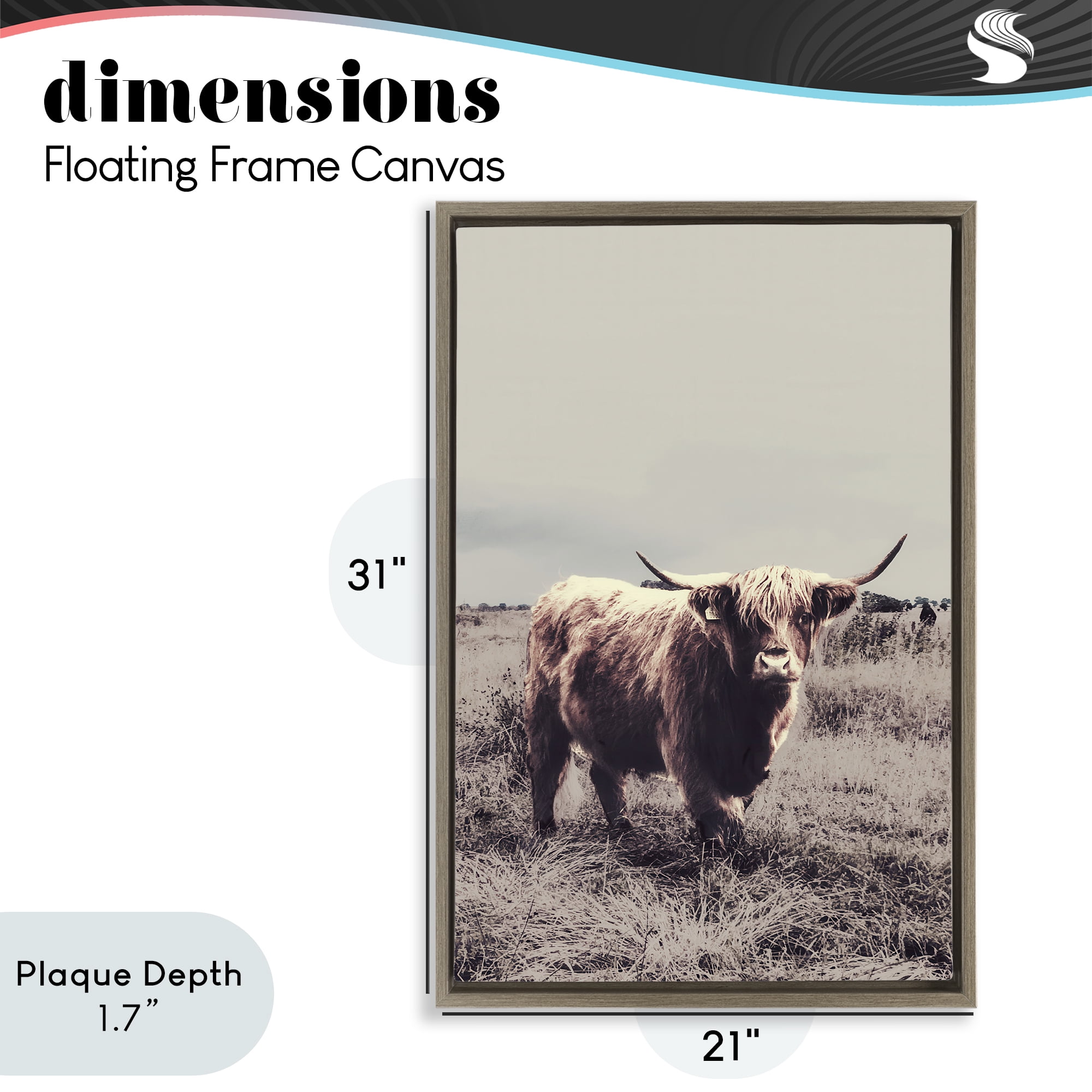 Stupell Industries Horned Cattle in Pasture Brown Framed Floater Canvas Wall Art, design by SD Graphics Studio