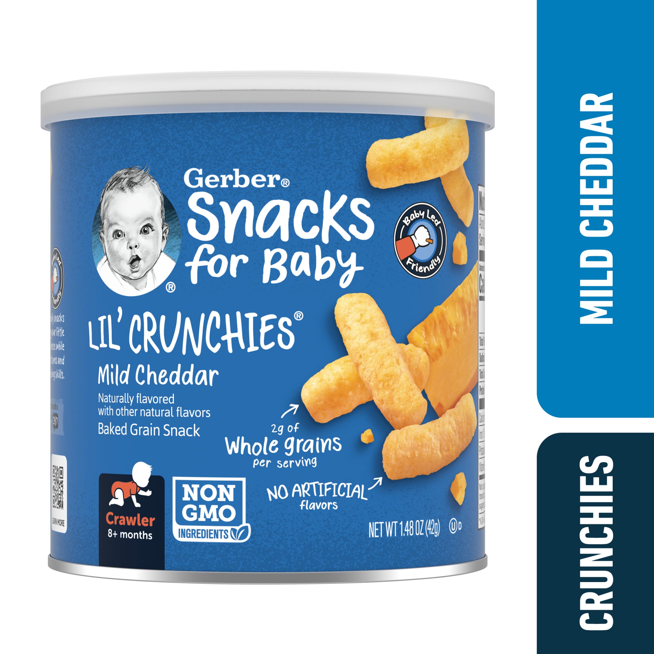 (4 pack) Gerber Snacks for Baby Lil Crunchies Mild Cheddar Baked Corn, 1.48 oz Canister - image 3 of 8