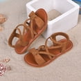 thumbnail image 3 of Girls Gladiator Sandals Open Toe Strappy Flat Shoes Summer Beach Vacation Dress Shoes with Elastic Ankle Strap Brown 13 Little Kid, 3 of 6