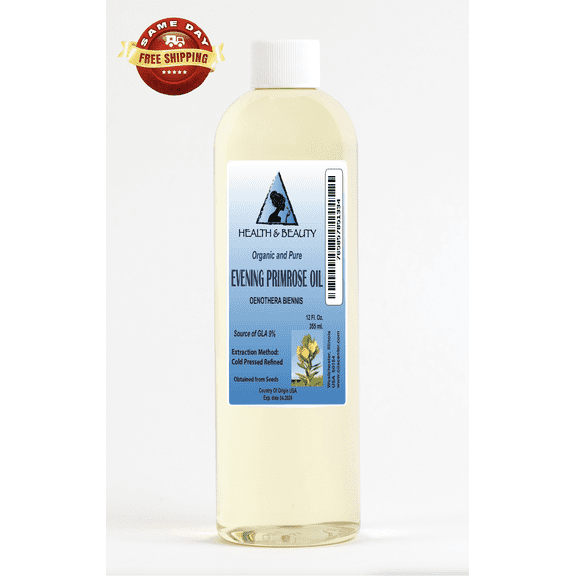 Evening Primrose Oil Refined Organic Carrier Cold Pressed H&B Oils Center Co. Pure 12 oz