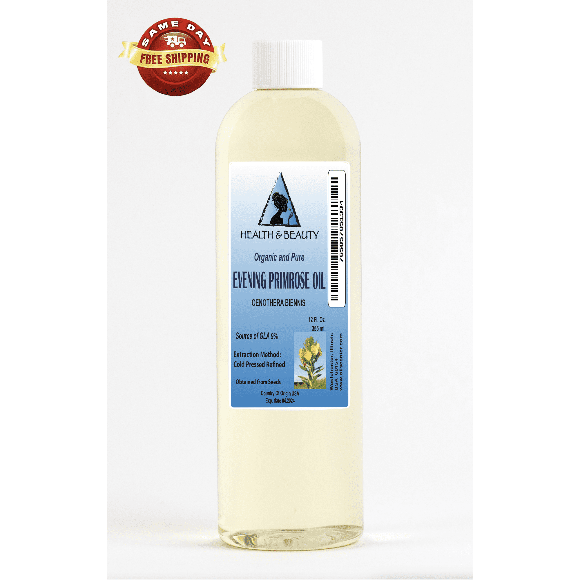 Evening Primrose Oil Refined Organic Carrier Cold Pressed H&B Oils Center Co. Pure 24 oz