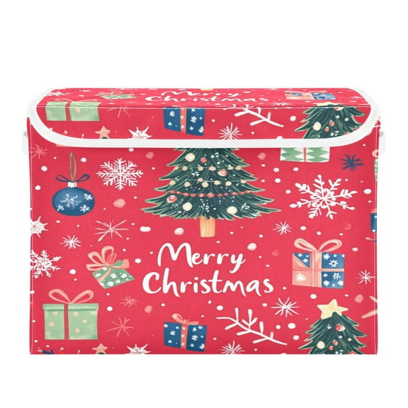 16.5x12.6x11.8in Foldable Flip-Top Storage Bin, Dustproof Magic Tape Closure, Ideal for Home & Toy Organization,Many Christmas Tree and Gifts