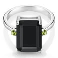 thumbnail image 2 of Gem Stone King 925 Sterling Silver Black Onyx and Green Peridot Ring for Women (6.70 Cttw, Emerald Cut 14x10MM, Gemstone December Birthstone, Size 5), 2 of 4