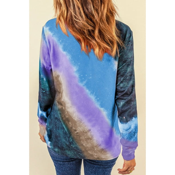 ABPHQTO Top de mujer de manga larga tie-dye azul degradado