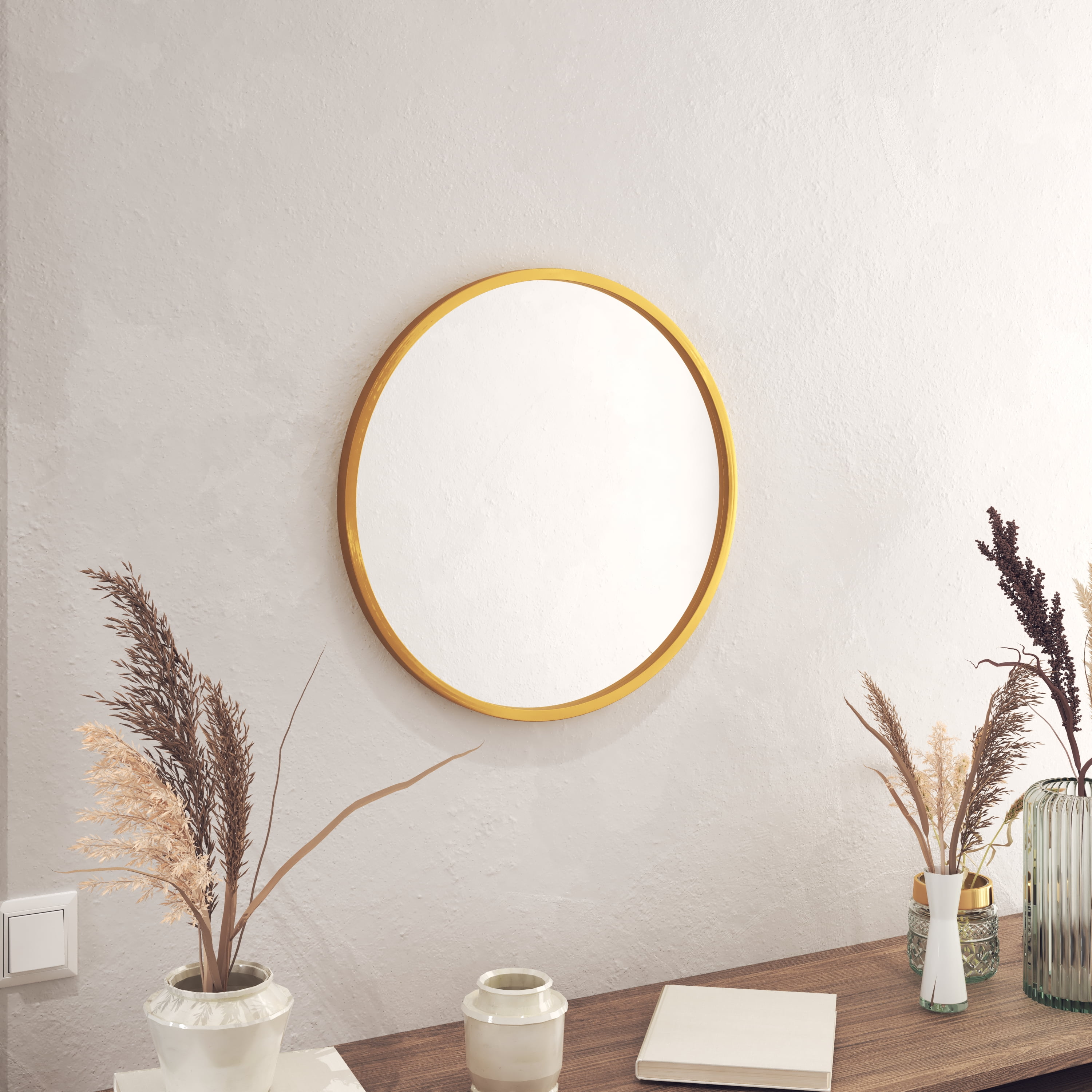 BizChair Gold Circle Wall Mirror 20 Inch Round Wall Mirror for