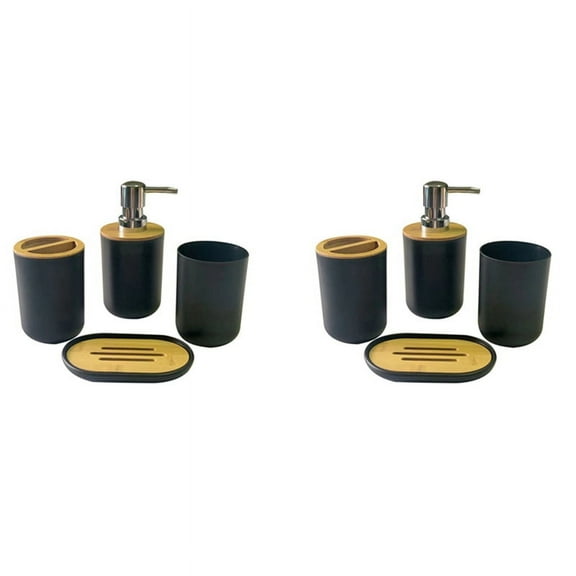 2X Bathroom Accessories Set Soap Dispenser Bottle Dish Washroom Toothbrush Holder Cup Suit Black