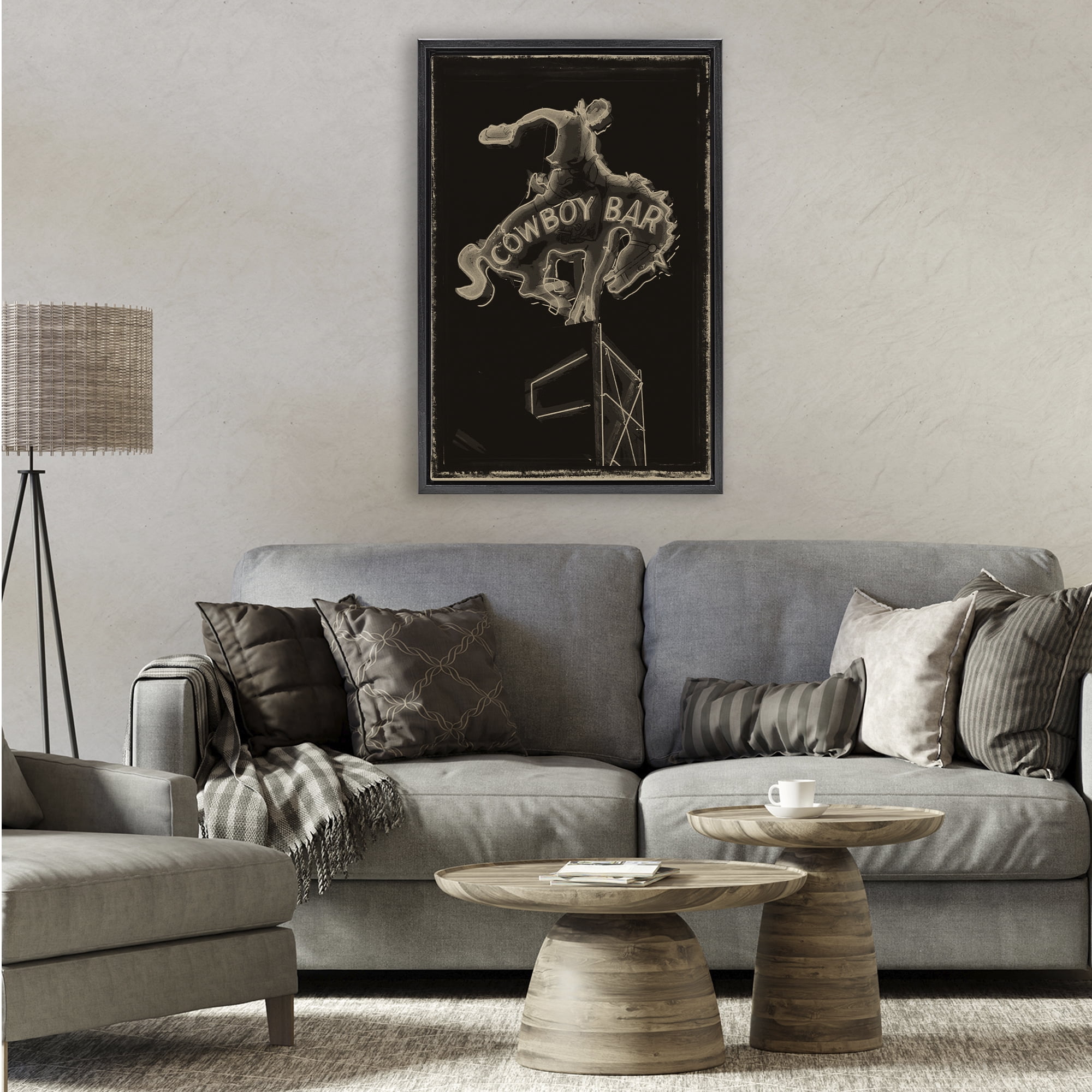 Stupell Industries Cowboy Bar on Black Black Framed Floater Canvas Wall Art, design by Grotto Studios