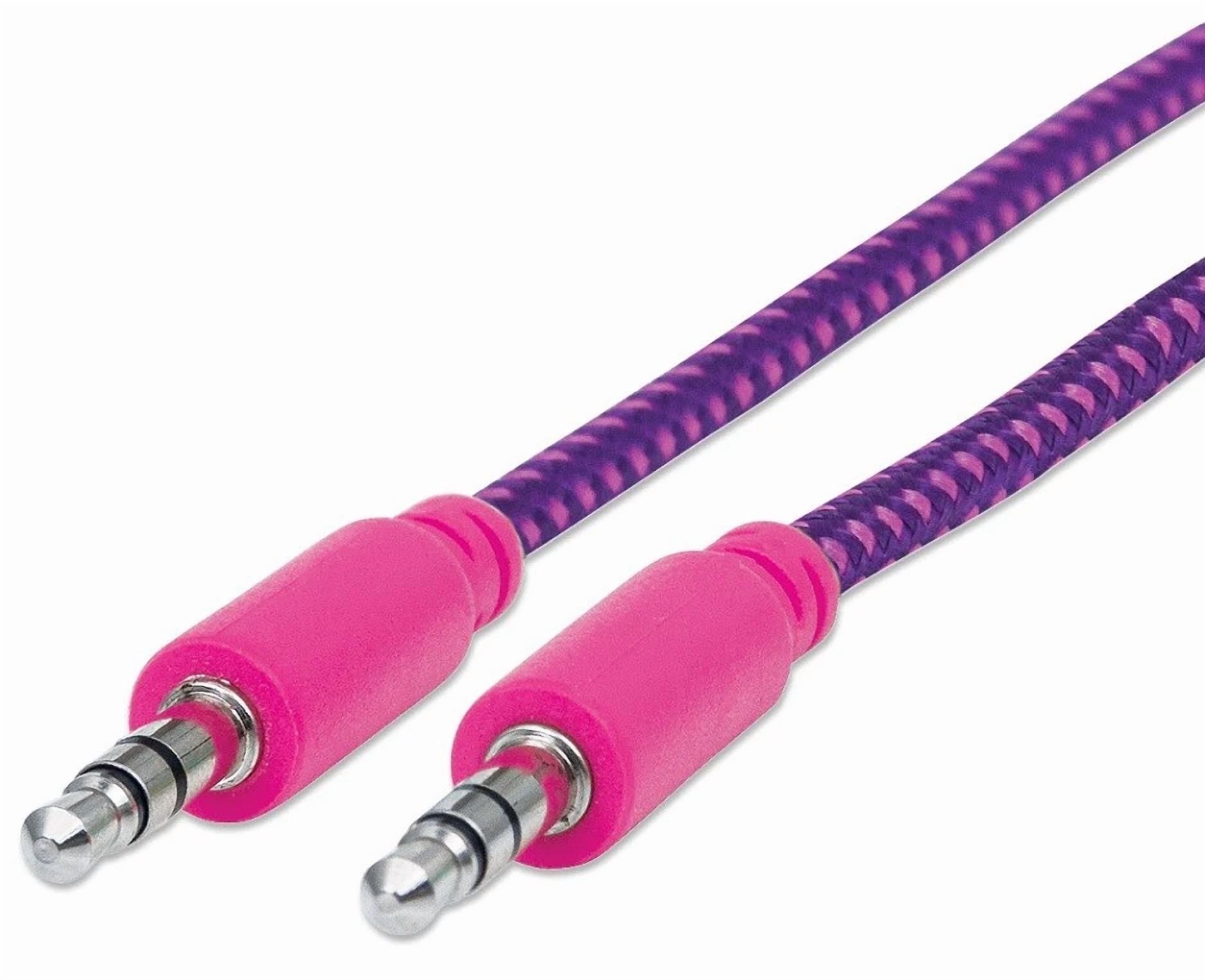 6Ft 3.5Mm Stereo Trs Male To Male Braided Audio Cable, Purple/Pink, 352833