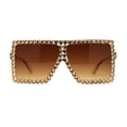 thumbnail image 1 of Girls Child Size Large Rhinestone Studded Flat Top Square Mob Sunglasses All Brown, 1 of 4