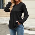 thumbnail image 6 of Long Sleeve Shirts for Women Cotton Loose Casual Pleated Tunic Tops Fall Crew Neck Dressy Pullover Blouses (Black L), 6 of 6