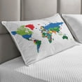 thumbnail image 2 of World Map Quilted Pillowcover, Colorful Political Map Borders Between Countries Different Nations and Cultures, Standard King Size Accent Pillow Cover for Bedroom, 36" x 20", Multicolor, by Ambesonne, 2 of 2