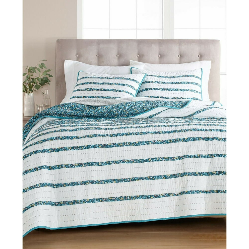 Martha Stewart Collection Frayed Striped Floral 100 Cotton Quilt