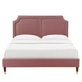 thumbnail image 5 of Platform Bed Frame, Rivet Nailhead, King Size, Pink, Velvet, Mid Century Bedroom, Modern Contemporary Boutique HB35458, 5 of 12