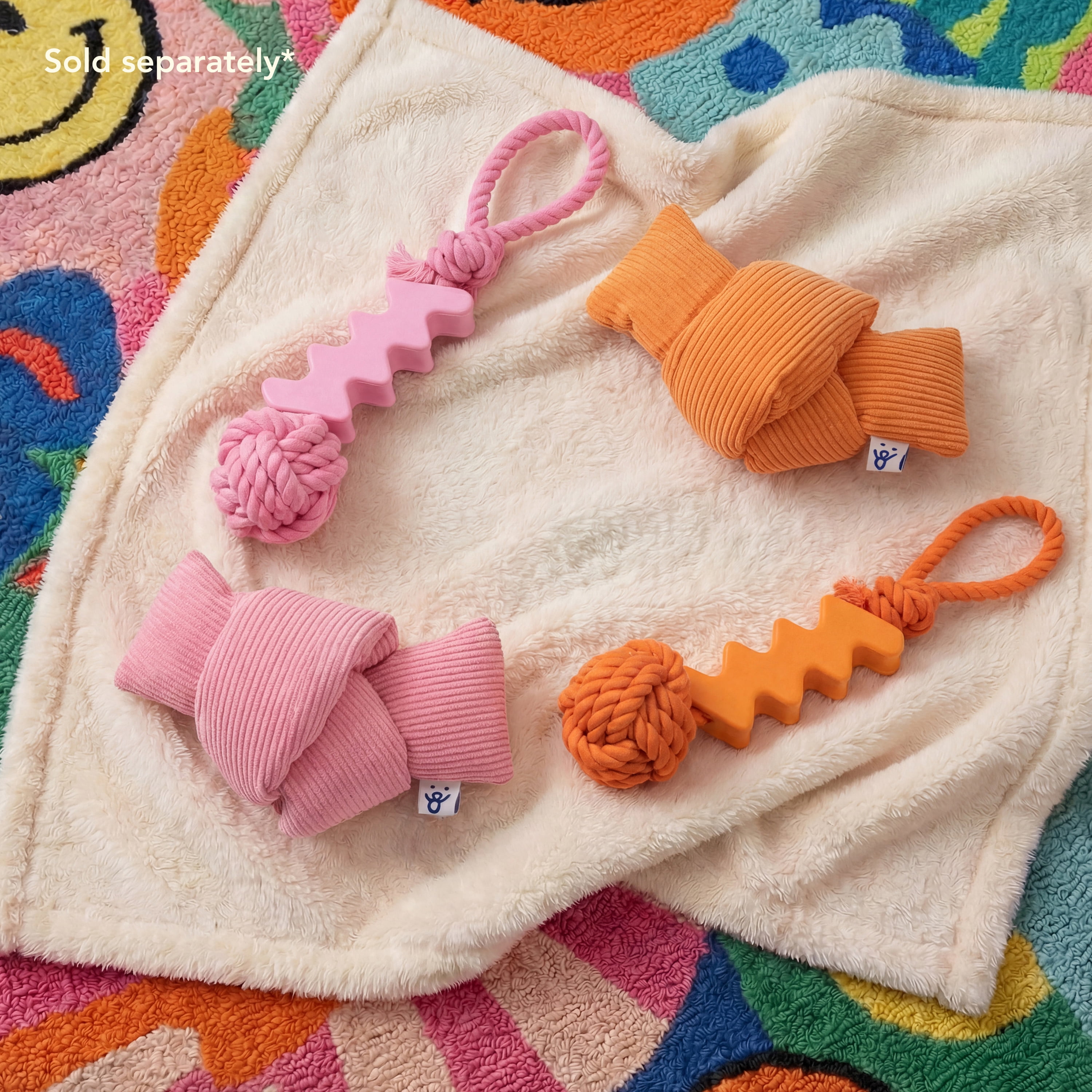 Oodles Durable Squiggle Grip Rope Dog Toy Set, Pink and Orange, One Size