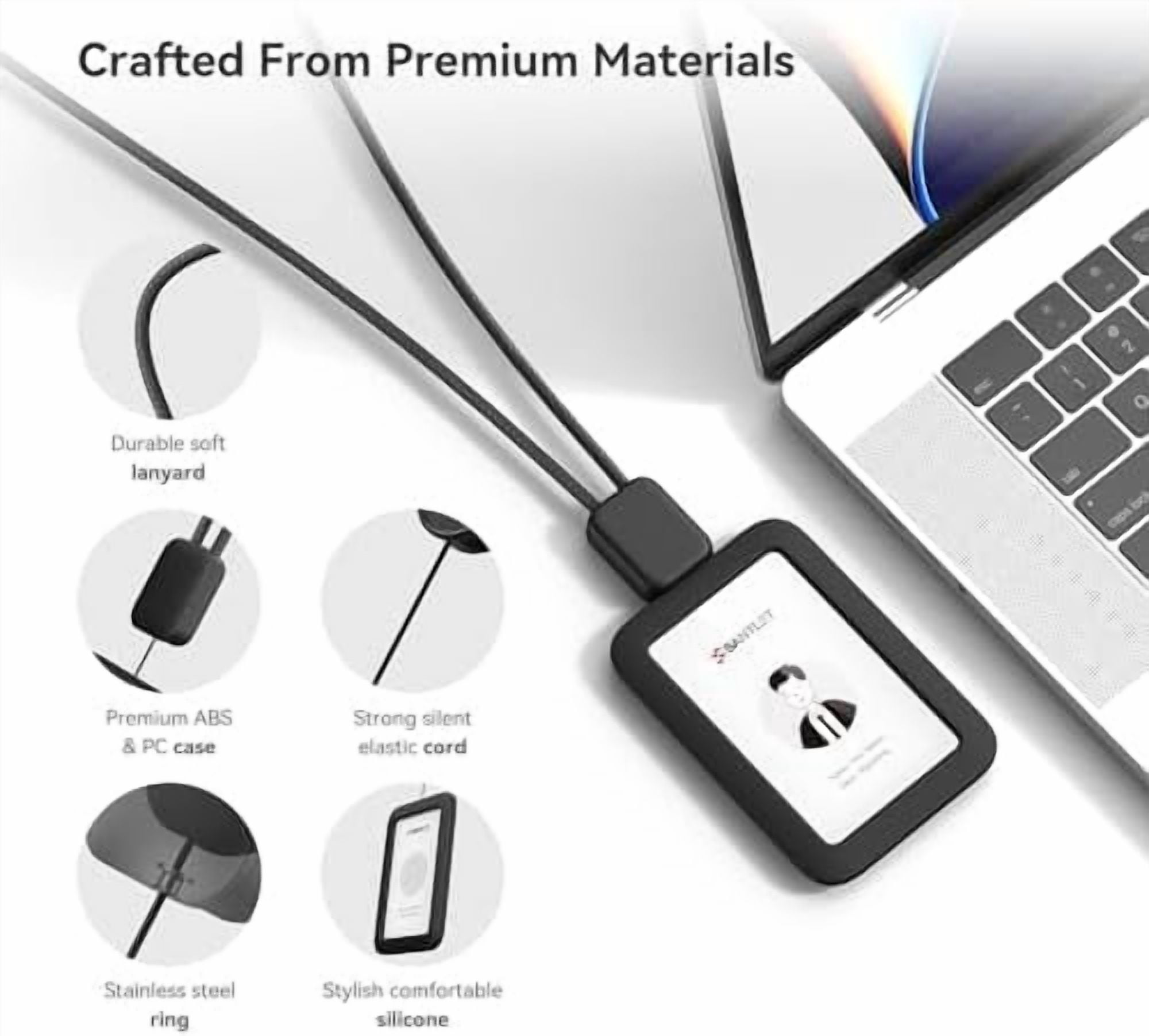 Lanyards for ID Badges Holder, YNGLLC Silicone ID Badge Holder Name Card Case Protector with Retractable Cord, Safety Breakaway Buckle, 2 Card Slots for Office Staff Teachers Employees Cruising Black