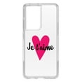 thumbnail image 1 of DistinctInk Clear Shockproof Hybrid Case for Galaxy S21 ULTRA 5G (6.8" Screen) - TPU Bumper Acrylic Back Tempered Glass Screen Protector - Je T'Aime - Pink Heart, 1 of 2