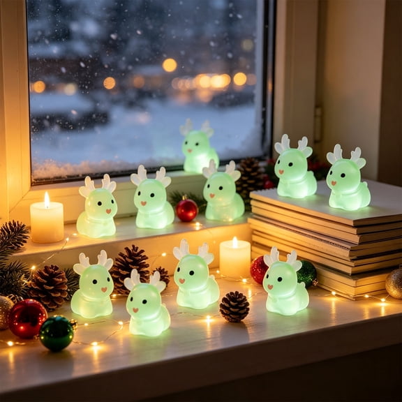 ShaoXinWan Christmas Luminous Standing Reindeer Figurines, 10 Pack Resin Mini Holiday Tabletop Decor Ornaments, for Mantel Shelf Window Party Decor Winter Holiday Gift