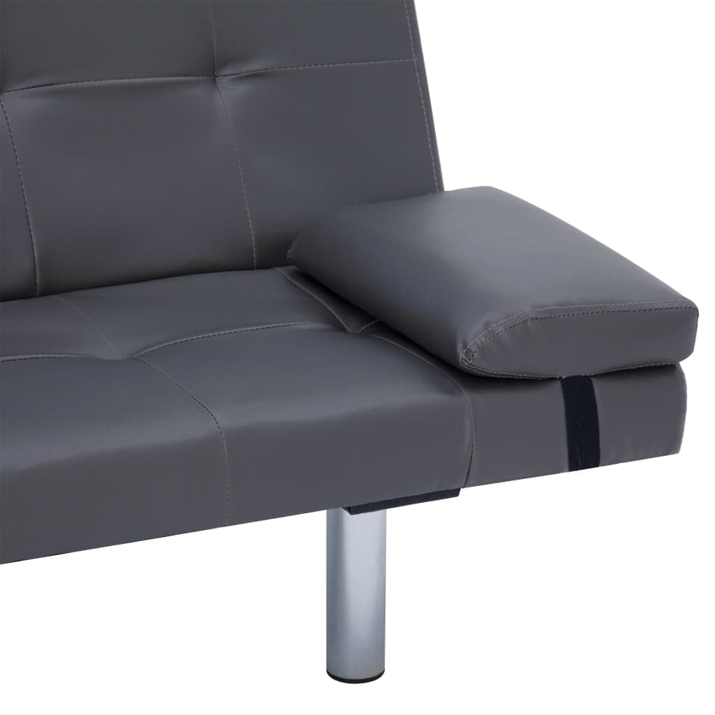 Kepooman Modern Faux Leather Convertible Sofa with 2 Pillows for Living Room Office, Gray Kepooman Modern Faux Leather Convertible Sofa with 2 Pillows for Living Room Office, Gray