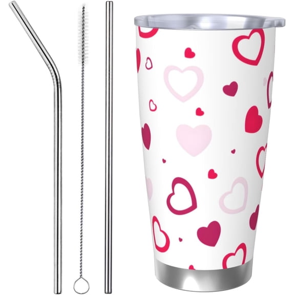20 oz Tumbler Insulated Coffee Mug with Lid and Straws, Stainless Steel Cups Reusable 20oz Coffee Travel Mug Spill Proof for Men, Car - (Valentines)