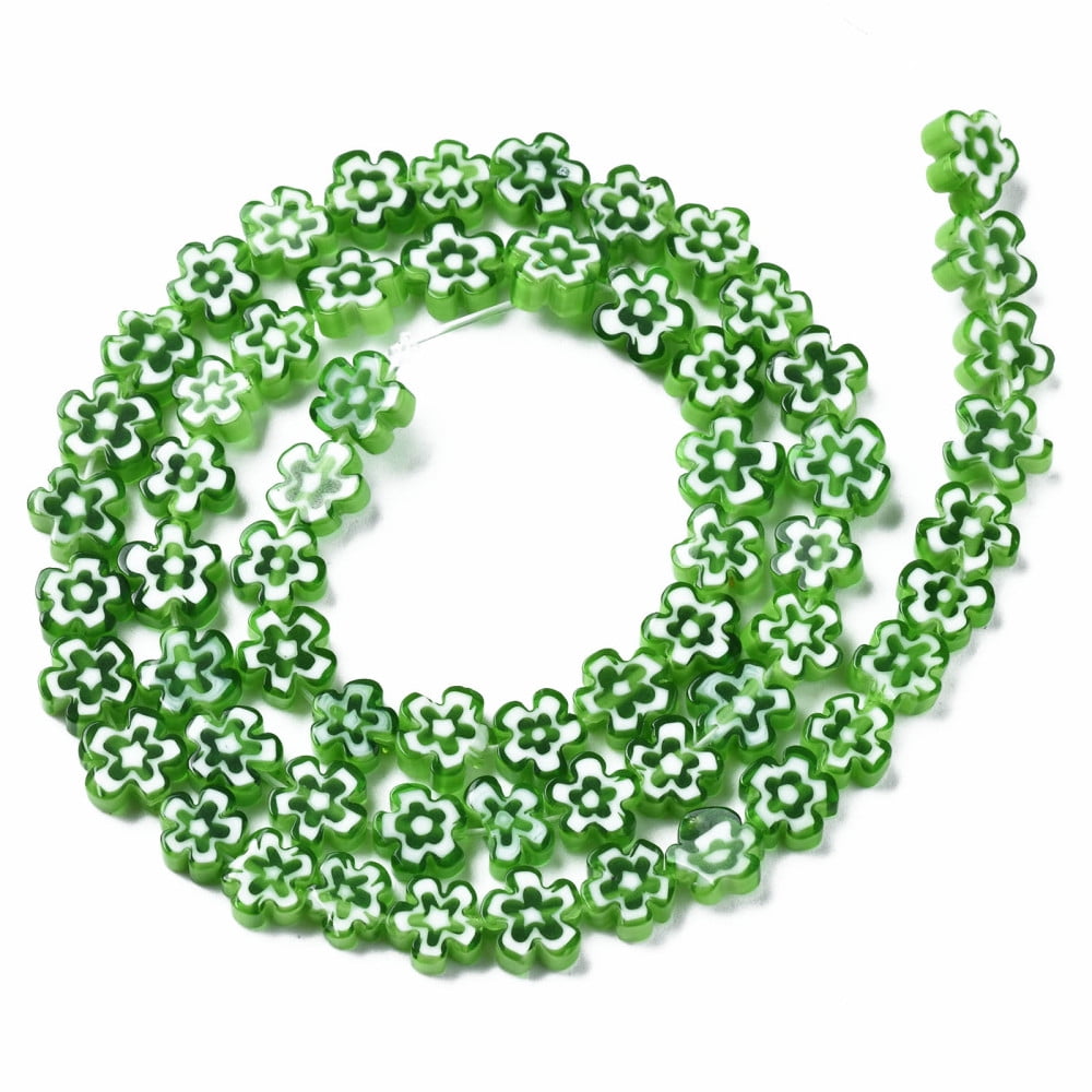 10strands Handmade Millefiori Glass Bead Strands Flower Lime Green 5.5~8x2.5mm Hole: 1mm about 64~67pcs/strand 15.75 inch~16.34 inch(40~41.5cm) DIY