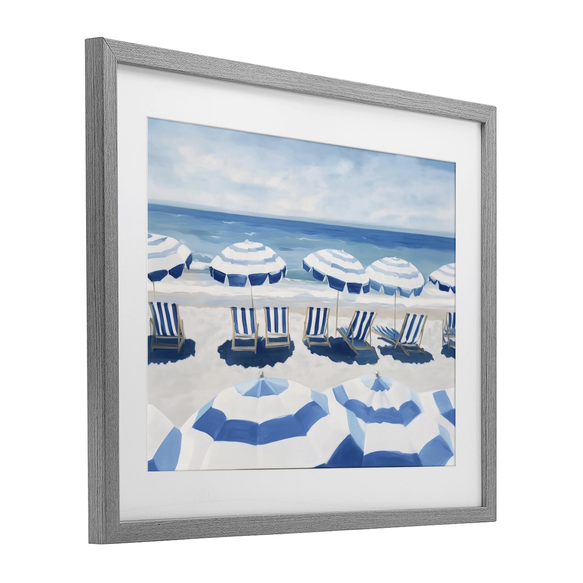 Stupell Industries Beach Nice Blue Striped Umbrellas Gray Framed Print Under Glass, design by Sisi and Seb