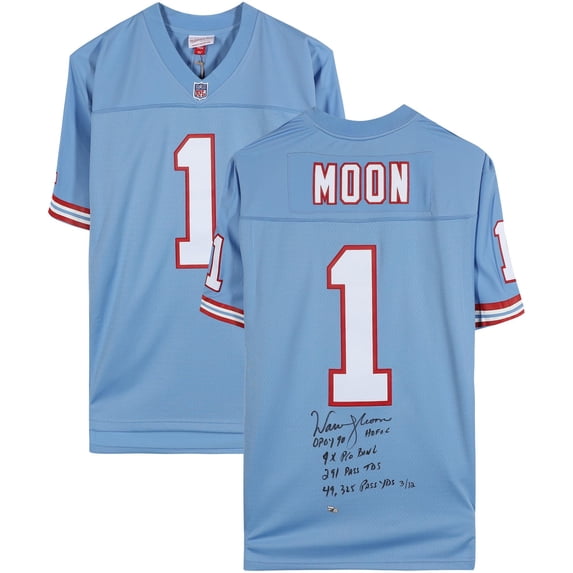 Warren Moon Houston Oilers Autographed Mitchell & Ness Blue Replica Jersey with Career Achievements Inscriptions - Limited Edition #12 of 12 - Fanatics Authentic Certified