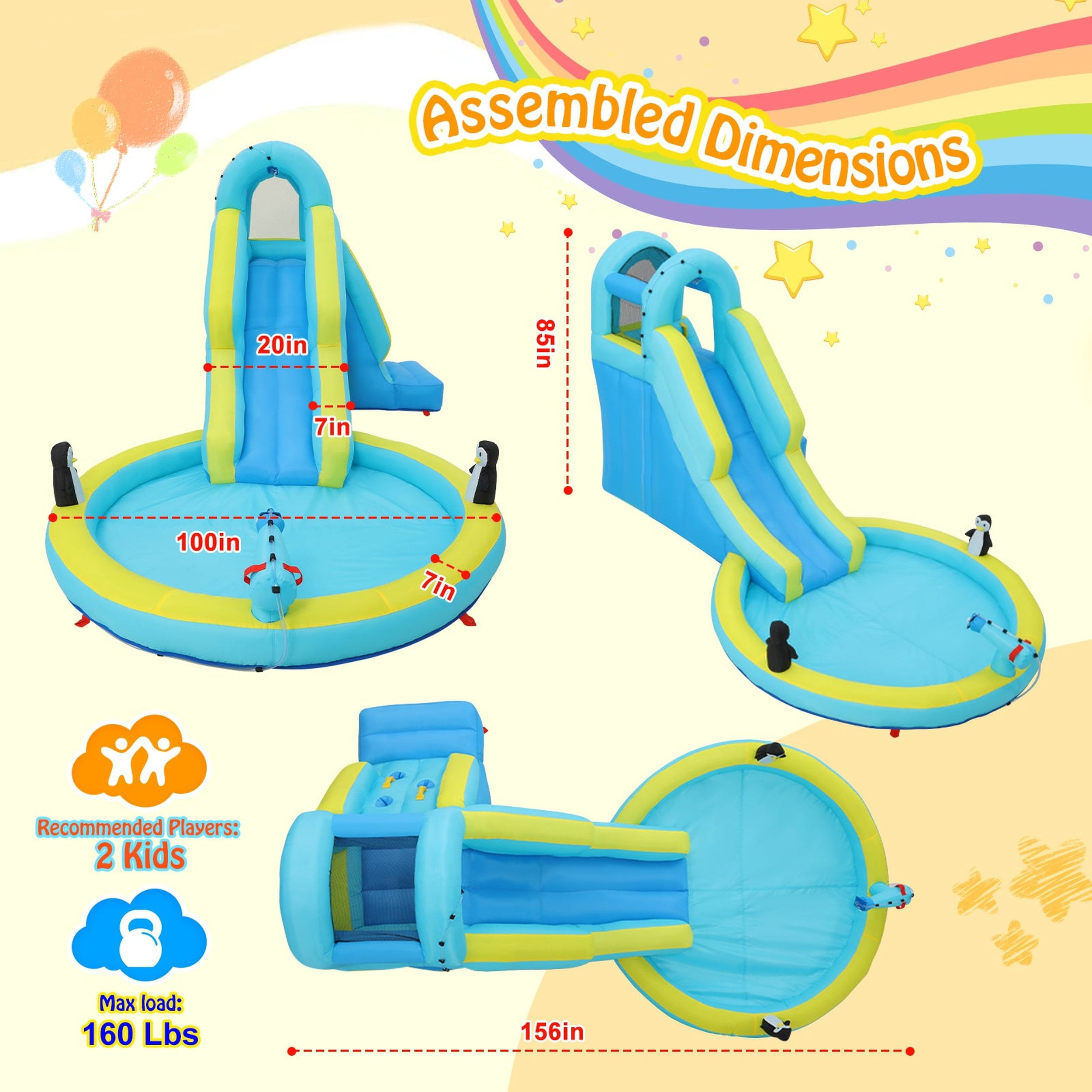 Funcid Inflatable Bounce House with Blower Indoor Outdoor, Kids Toddler Bouncy House Waterslide Park