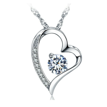 - Emma Manor 14K White Gold Plated Forever Lover Heart Pendant Necklace For Women