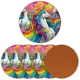 thumbnail image 2 of Unicorn Set of 6 Round Microfiber Leather Coasters, 11x11 cm Drink Coasters for Home and Kitchen, Stylish Absorbent Coasters for Decor, 2 of 6