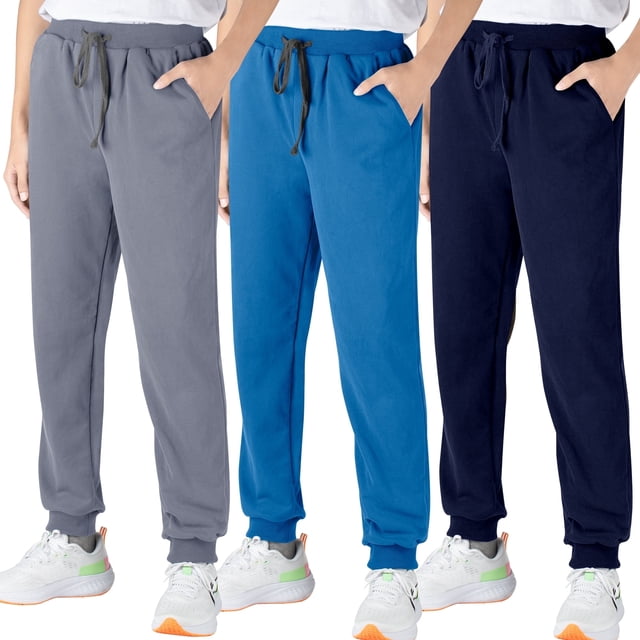 BIG ELEPHANT Pantalones Deportivos para Niños, Pantalones Deportivos de Algodón con Bolsillos y Cordón, Paquete de 3 (6-15 Años)