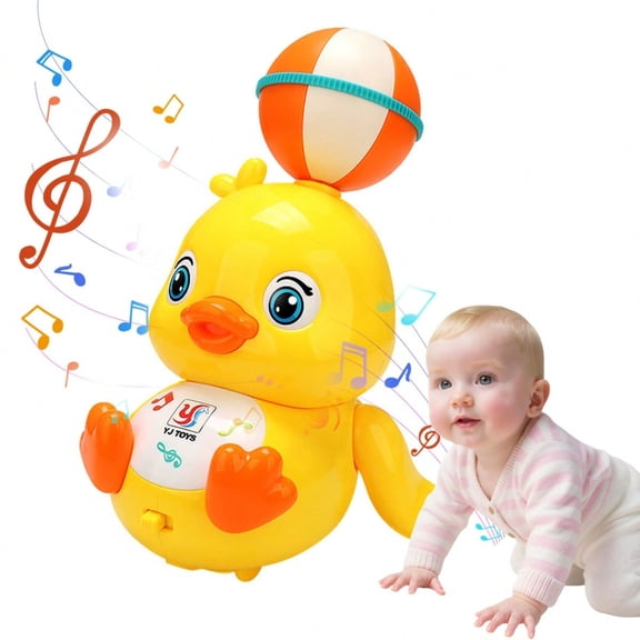 Cute Yellow Duck Electric Toy with Top Ball Rotation, Colorful Lights & Sounds - Tummy Time Baby Infant Toy for Newborn 6-12 Months, Perfect Baby Boy Gifts & Baby Stuff