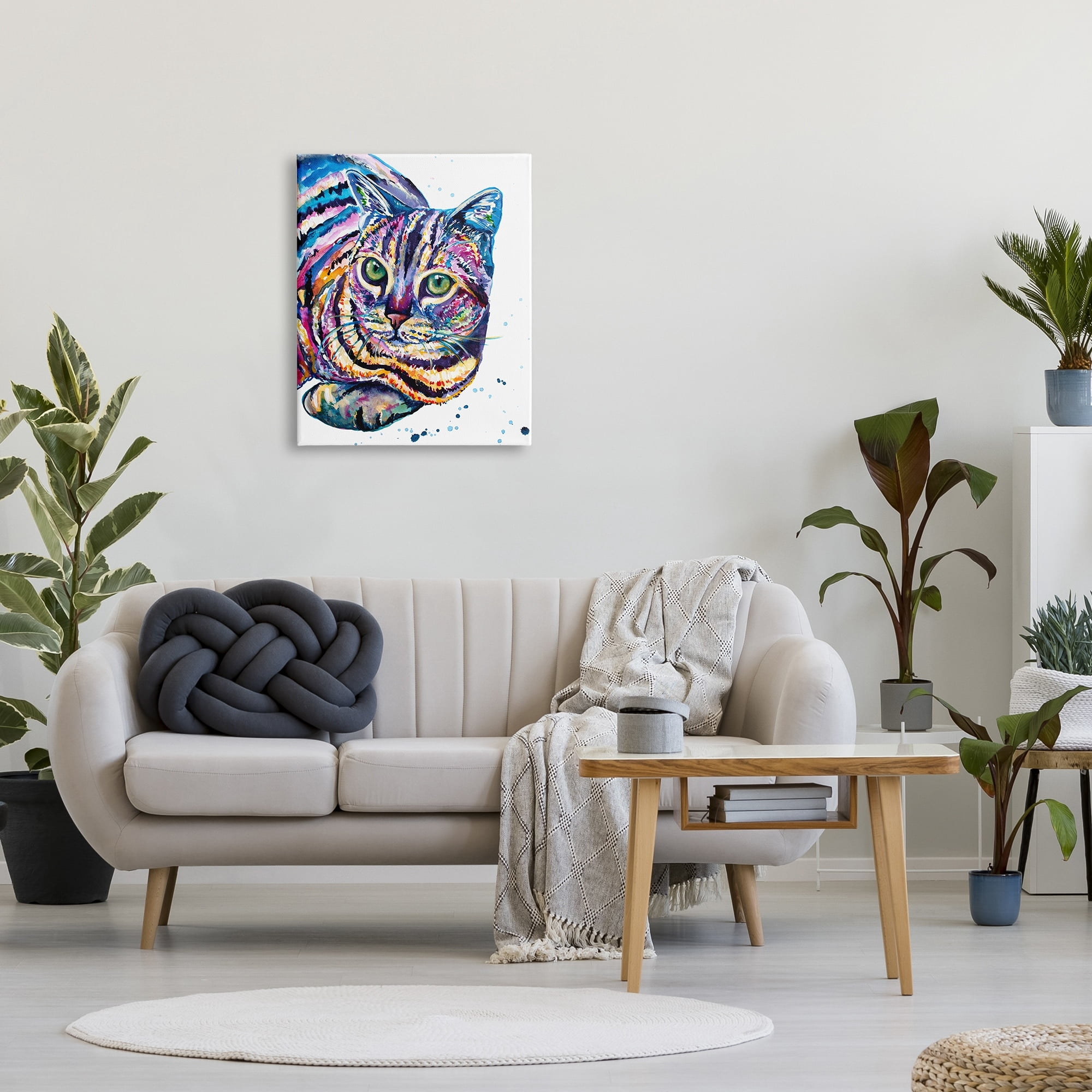 Stupell Fun Striped Rainbow Cat Portrait Animals & Insects Painting Gallery Wrapped Canvas Print Wall Art