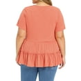 thumbnail image 4 of GRACE & GRANDEUR Women's Plus Size Easter Babydoll Tops Textured Tiered Pleated V Neck Short Sleeve Casual Loose Fit Summer Peplum Blouses 1X Orange, 4 of 7
