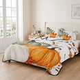 thumbnail image 2 of 3 Pieces Queen Quilt Set,Fall Thanksgiving Farm Pumpkin Soft Bedding Sets with 1 Quilt & 2 Pillow Shams,Orange Watercolor Leaves Summer Bedspread Lightweight Coverlet Comforter for All Season, 2 of 3