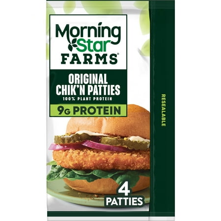 MorningStar Farms Vegan Original Plant Based Chik'n Patties, 10 oz, 4 Count Bag