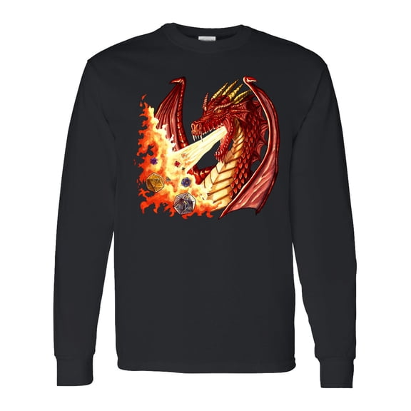 Inktastic Dragon Breathing Fire with Role Playing Dice Long Sleeve T-Shirt