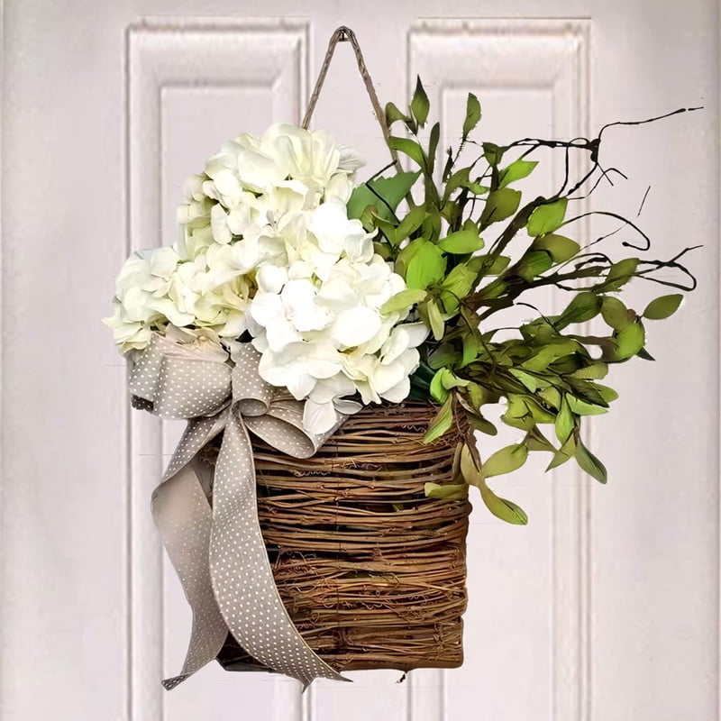 17.7Inch Wildflowers Door Hanging Basket Wreath,Spring Wreath,Cream