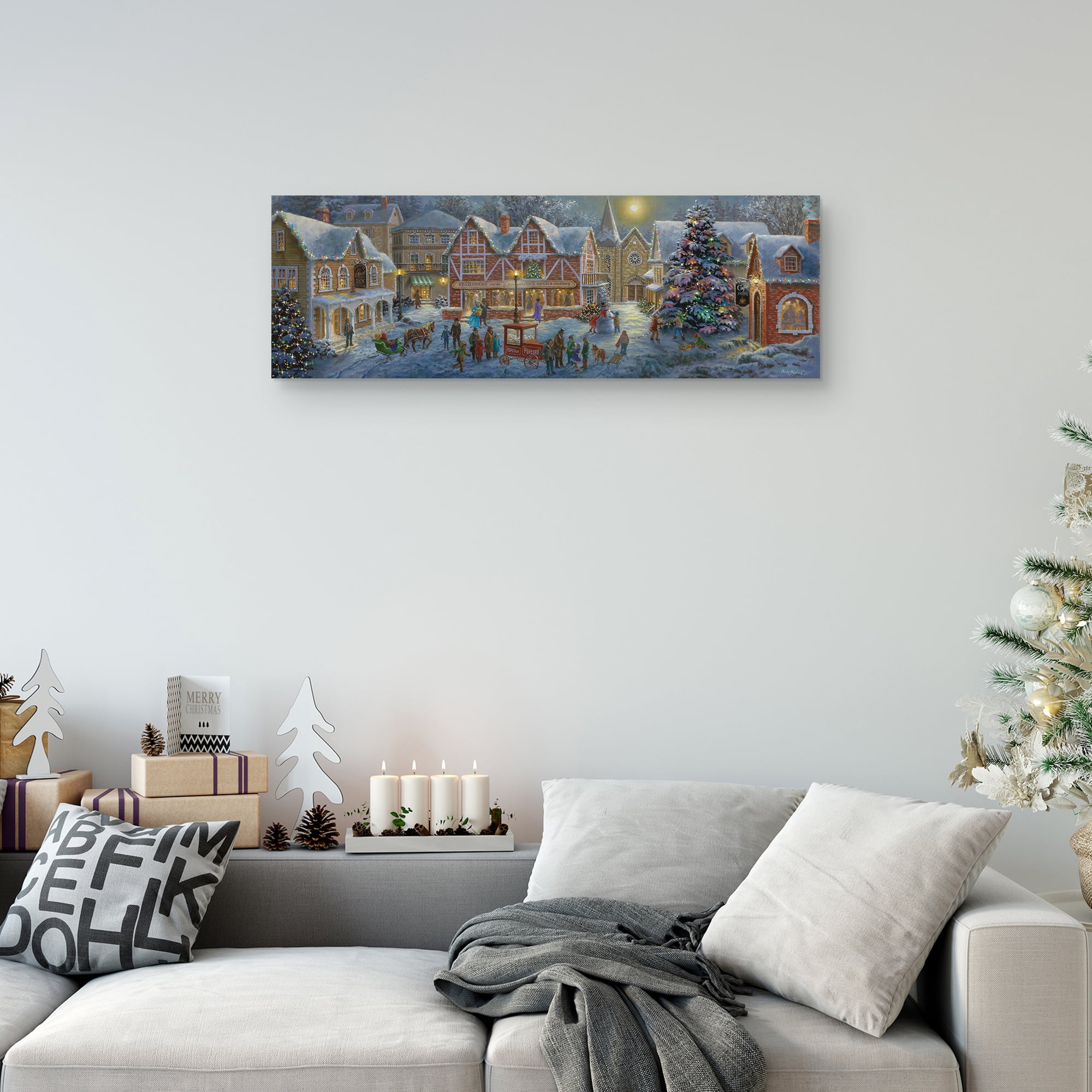 Christmas Village Panoramic By Nicky Boehme Canvas Art Print