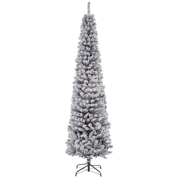 7.5ft Black Flocked Pencil Christmas Tree with Realistic Tips | Slim Holiday Decor for Living Room & Entryway | Metal Stand Included