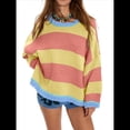thumbnail image 1 of Suéteres Vintage para Mujer, Cuello Redondo, Larga, Estilo Preppy, de Punto, de Gran Tamaño Amarillo XL, 1 of 7