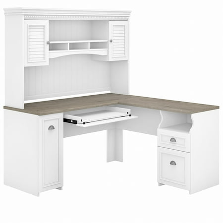 UPC: 0042976137168 | Bush Furniture Fairview 60  W L Shaped Desk with Hutch  White/Gray