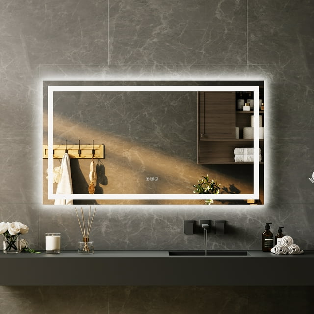LED Bathroom Mirror with Lights - Backlit + Front Lit Dimmable Anti-Fog, Shatter-Proof Vanity Mirror with Memory Function (Horizontal/Vertical)